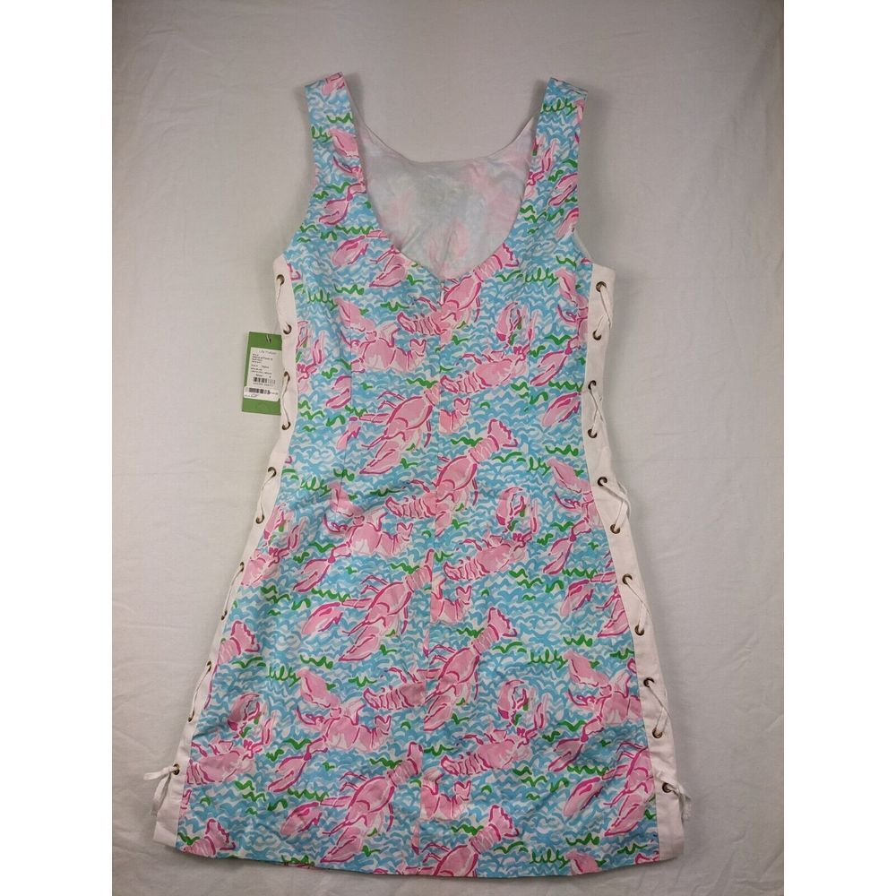 LILLY PULITZER Size 6 Lobstah Roll Dress "Delia"Lace Up Lobster Print Womens Nwt - Picture 1 of 11